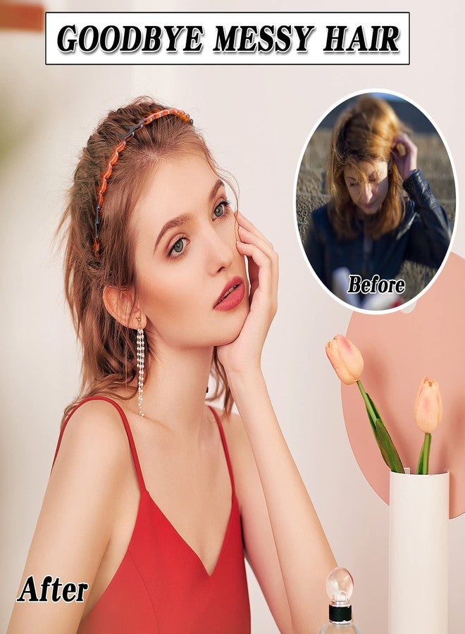 يشان أطواق شعر يشان بتصميم أسنان مشط للنساء والفتيات، أطواق شعر بتصميم أسنان القرش المتعرجة، أطواق شعر بلاستيكية مانعة للانزلاق باللونين الأسود والبني، حلقات شعر رفيعة، عبوة من 6 قطع - Image 5